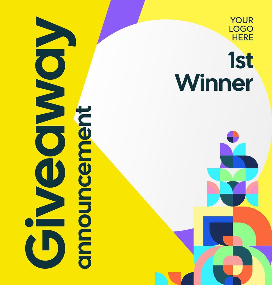 Colorful and professional design to announce contest winners and attract audience attention. Professional contest giveaway winner post with geometric art vector