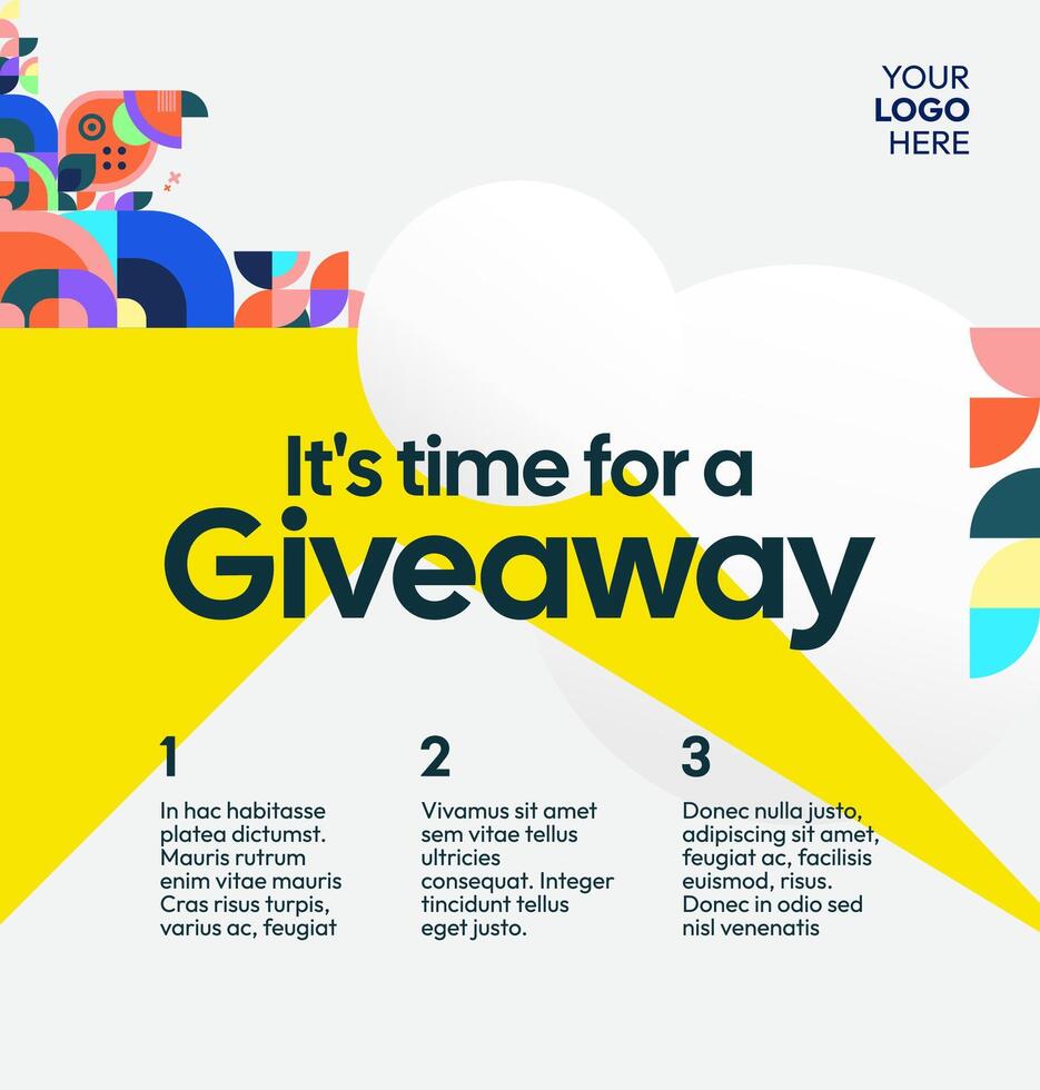 Vibrant giveaway winner announcement template featuring a colorful geometric design. Ideal for engaging social media marketing and product marketing businesses vector