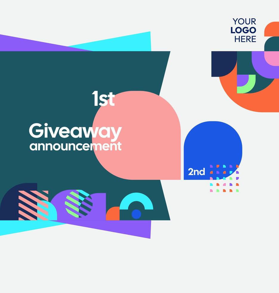 Celebrate giveaway contest winner with a modern, festive layout featuring bright colors and clean shapes vector