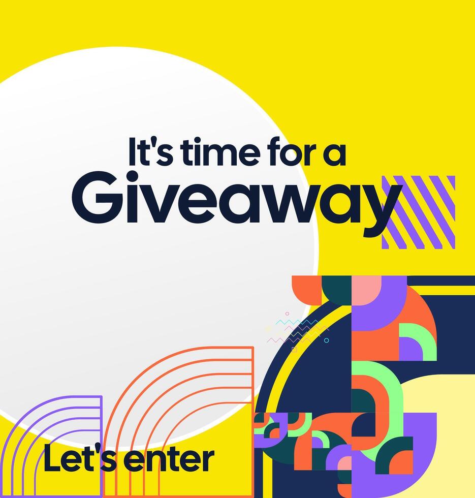Announce your giveaway winners with a professional geometric design and bold color tones. Perfect for formal brand social media content. Professional design for formal giveaways. vector
