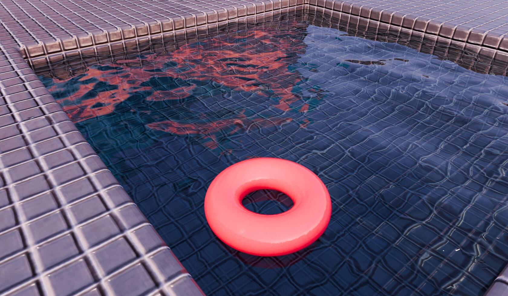 Swimming pool, blue grid tiles floor with floats, 3D illustration photo