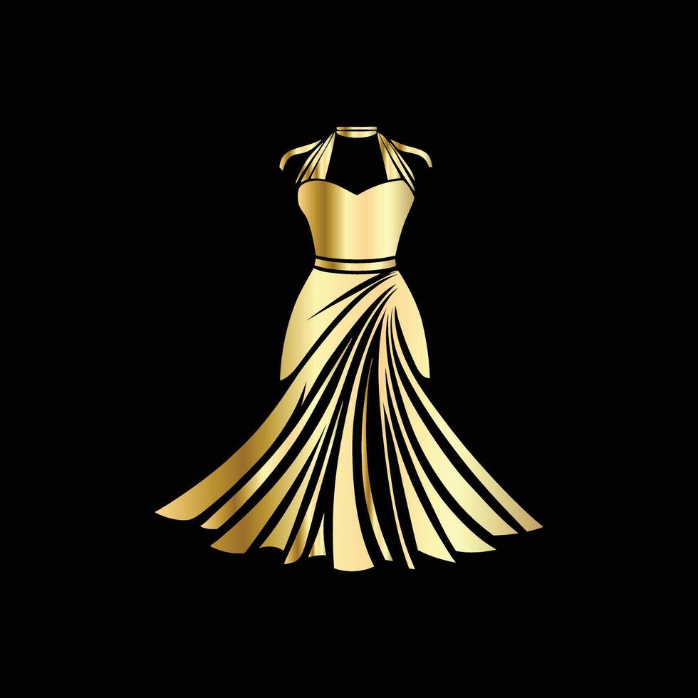 a gold dress on a black background.Wedding Dress. vector