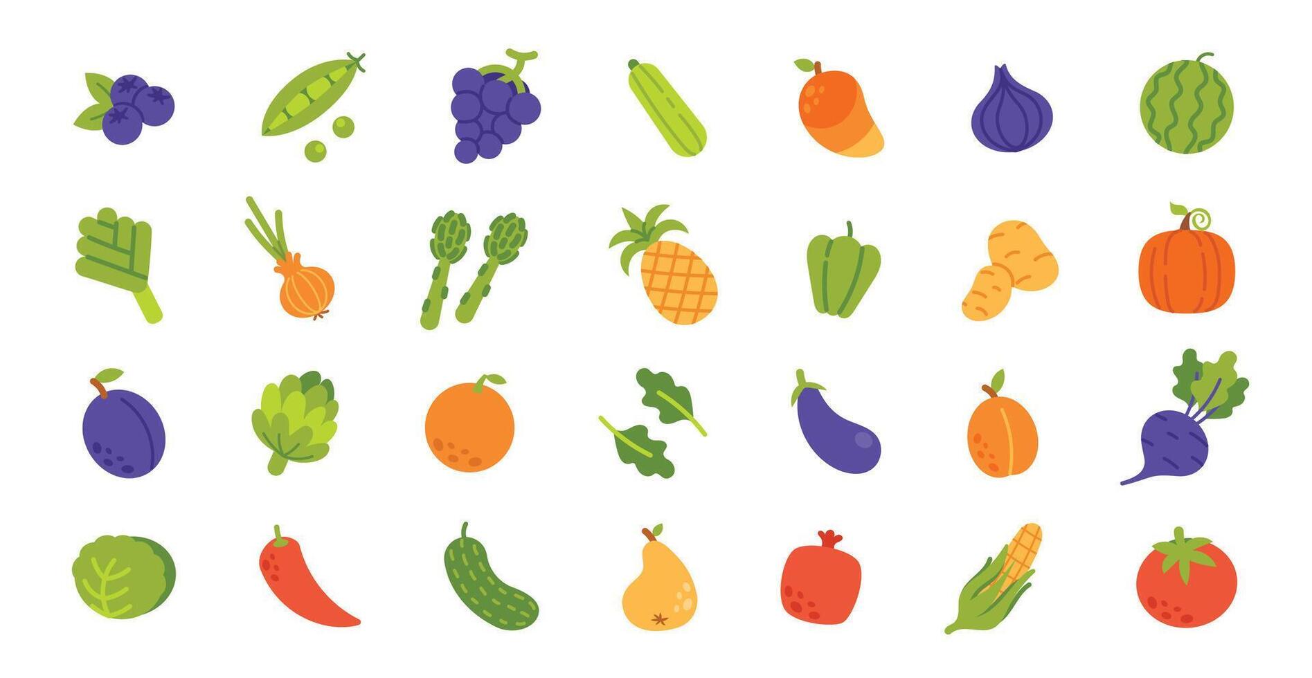 Colorful fruits and vegetables collection vector