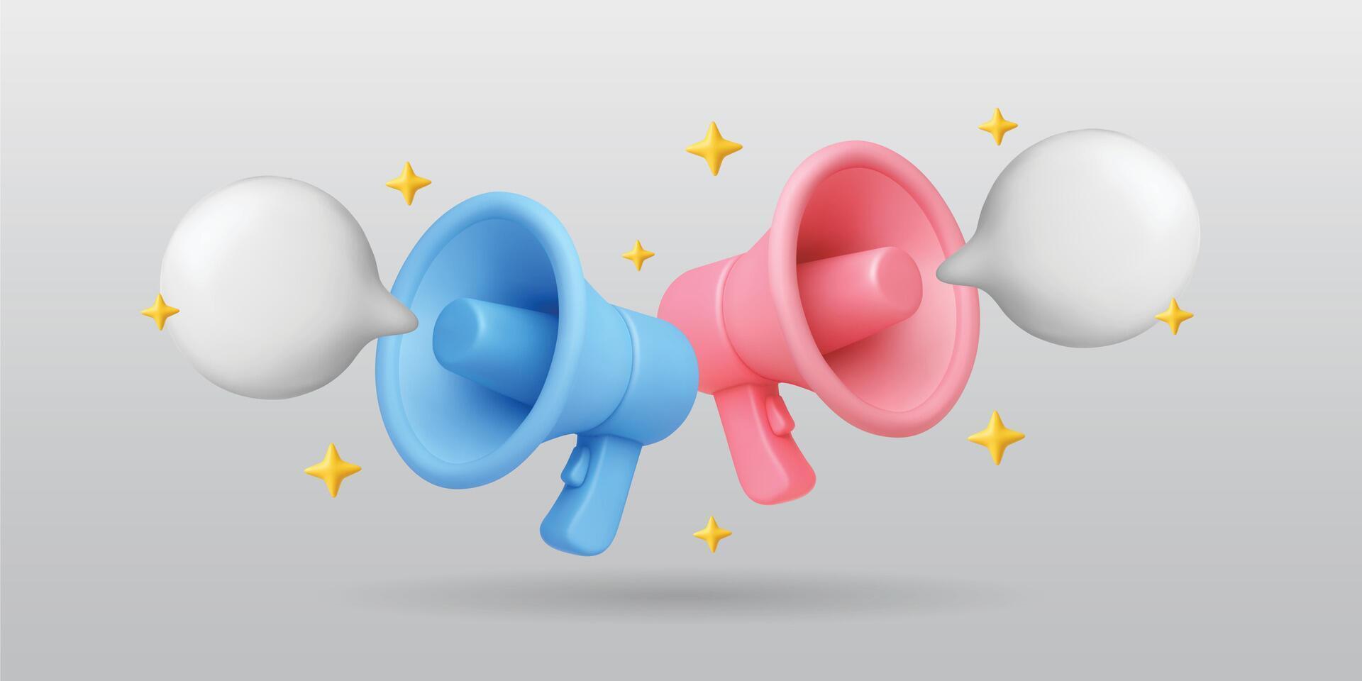 Colorful megaphones with speech bubbles vector