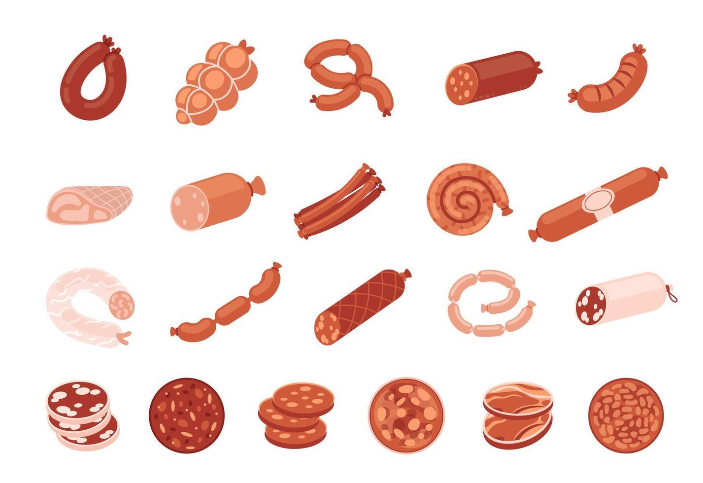 Variety of sausages and meats vector