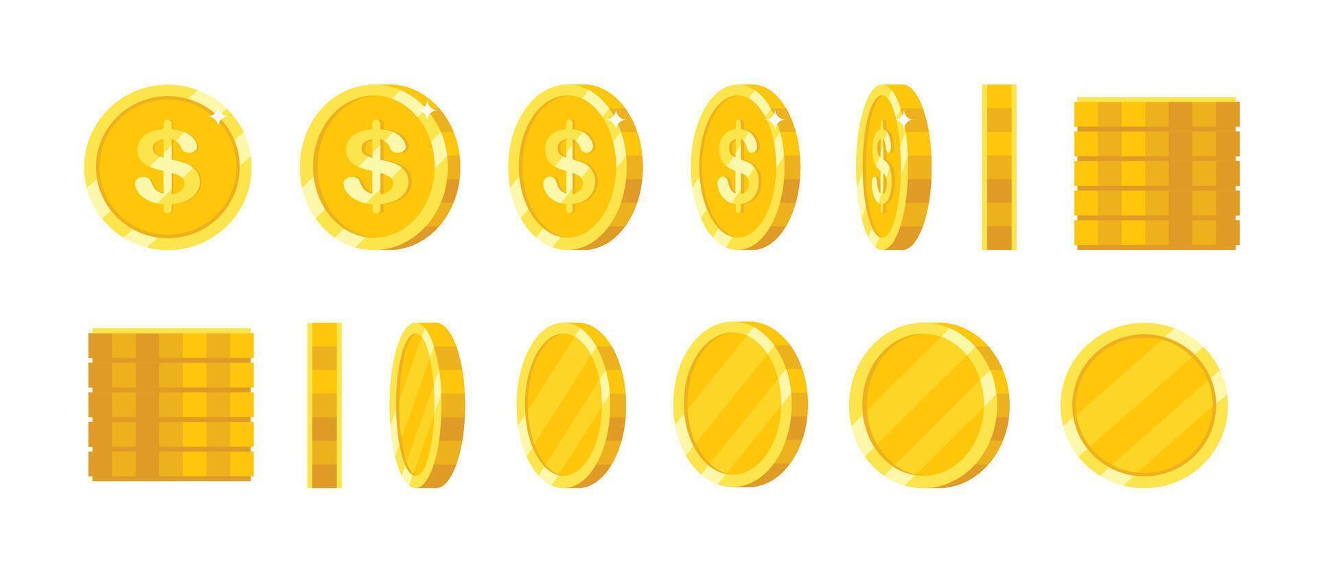 Golden dollar coins and stacks vector