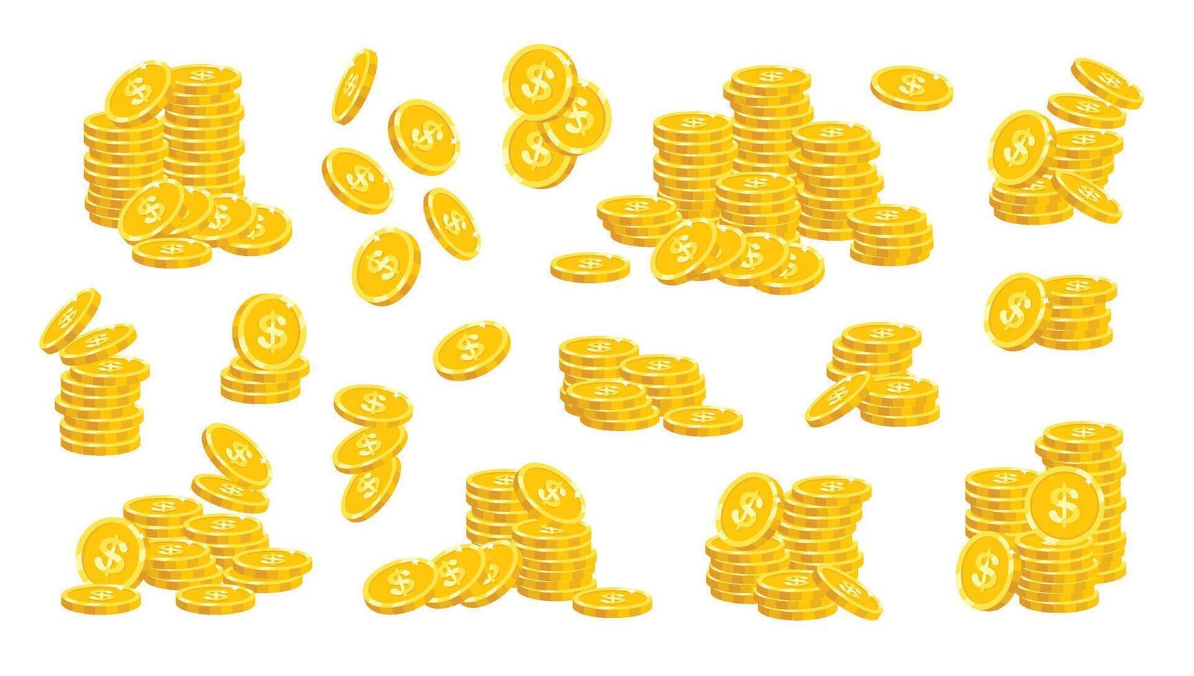 Stacks of golden coins scattered vector
