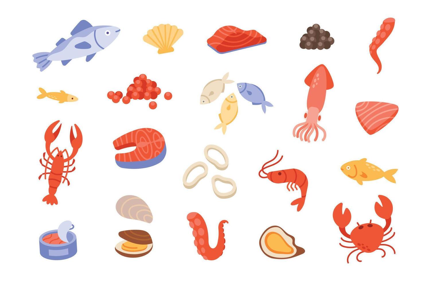 Illustration of various seafood types vector