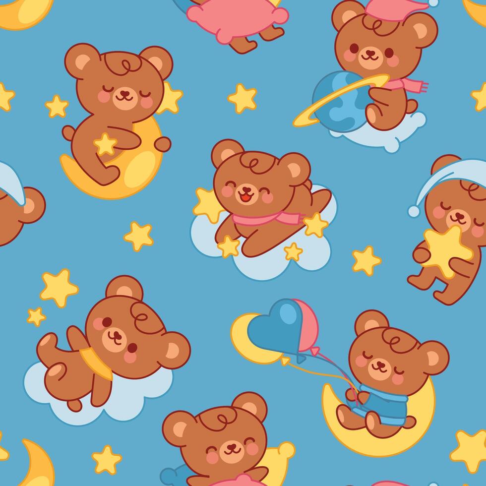 Colorful bear pattern with stars and moons vector