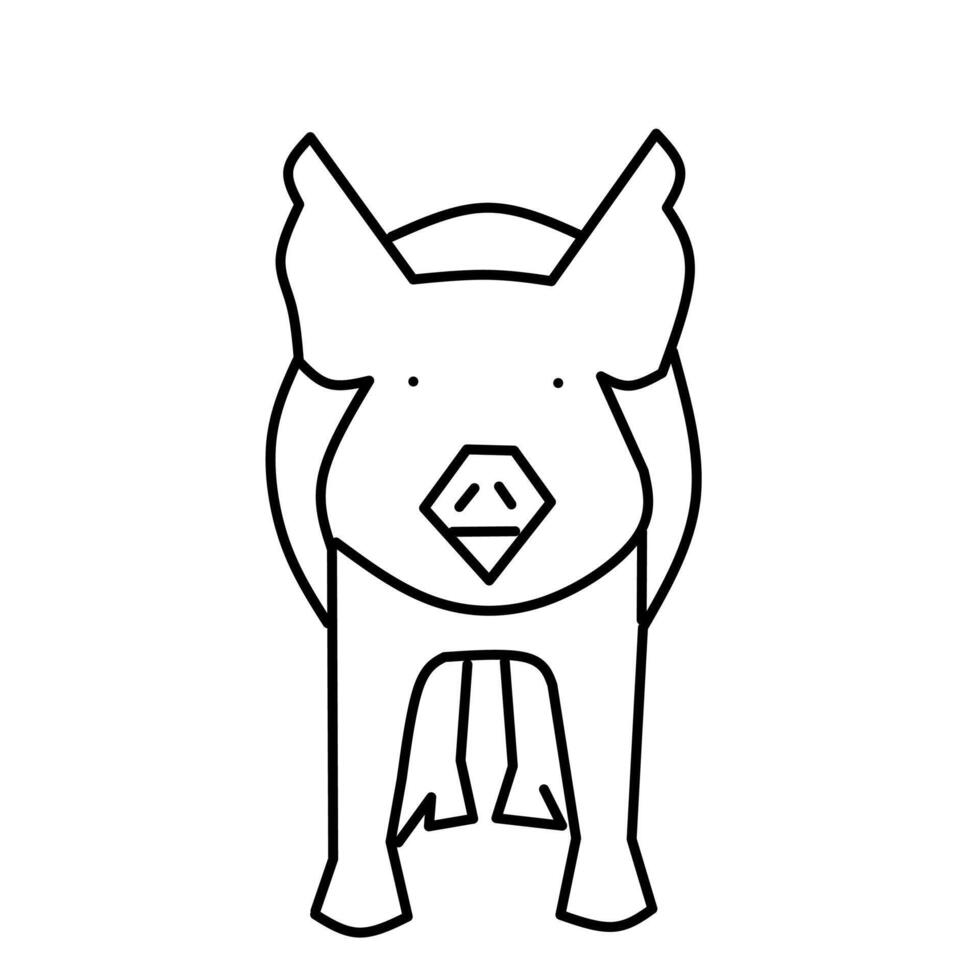Minimalist front view line art of a pig with pointed ears and small snout, ideal for farm animal designs, livestock icons, or educational materials. vector