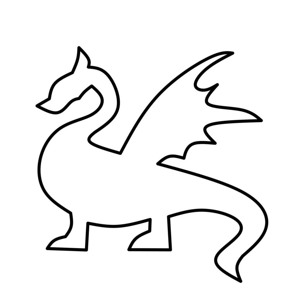 Simple line art of a fantasy dragon with wings. Ideal for mythical themes, fairy tales, fantasy stories, tattoo designs, or medieval illustrations. vector