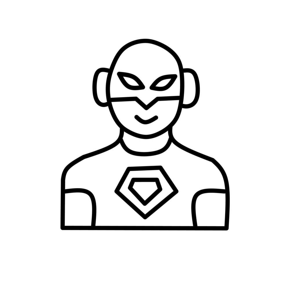 Minimal line art of a superhero wearing a mask and emblem shirt, representing strength, bravery, and heroism ideal for comic, icon, or character designs. vector
