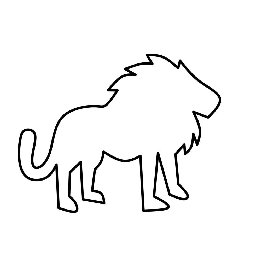 Minimal line art of a standing lion with a bold mane. Great for wildlife themes, safari, animal icons, mascots, tattoos, or educational and logo designs. vector