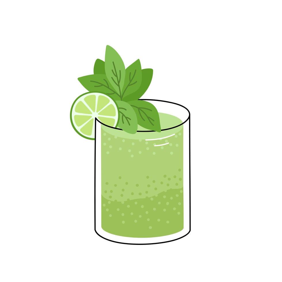 Lemonade decorated lime slice and mint leaves. Summer sparkling beverage. Refreshing drink or cocktail Mojito in glass vector