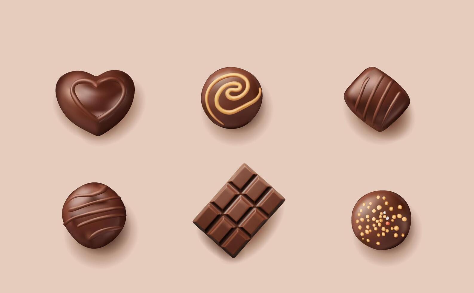 Realistic Chocolate Pralines Set Displayed on a Light Background vector