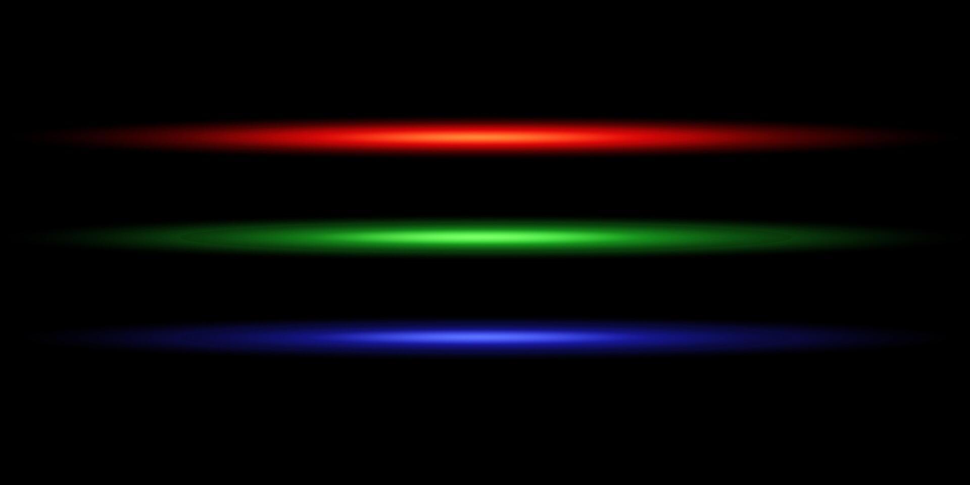 Set of glowing neon lines. Laser and luminous neon light. Red, pink, green, blue flashes. RGB. illustration on black background vector