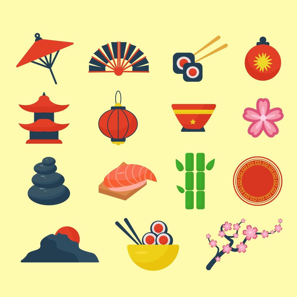 Asian cultural icons and symbols collection vector