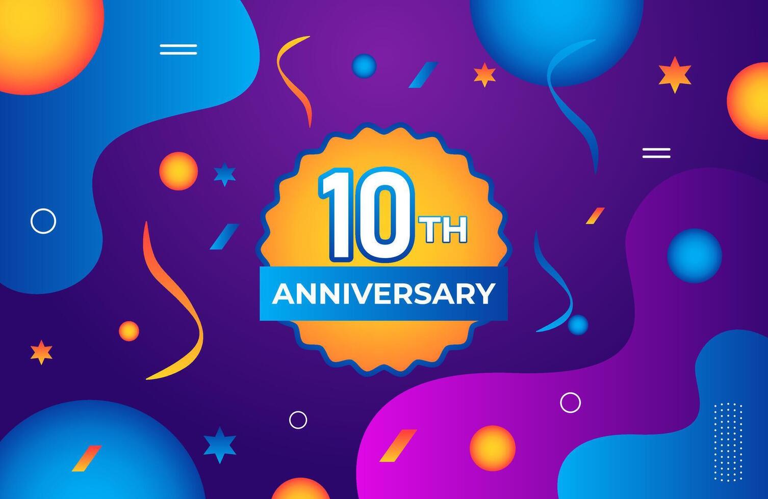 Celebratory design for 10th anniversary Realistic, colorful liquid effect, abstract background design vector