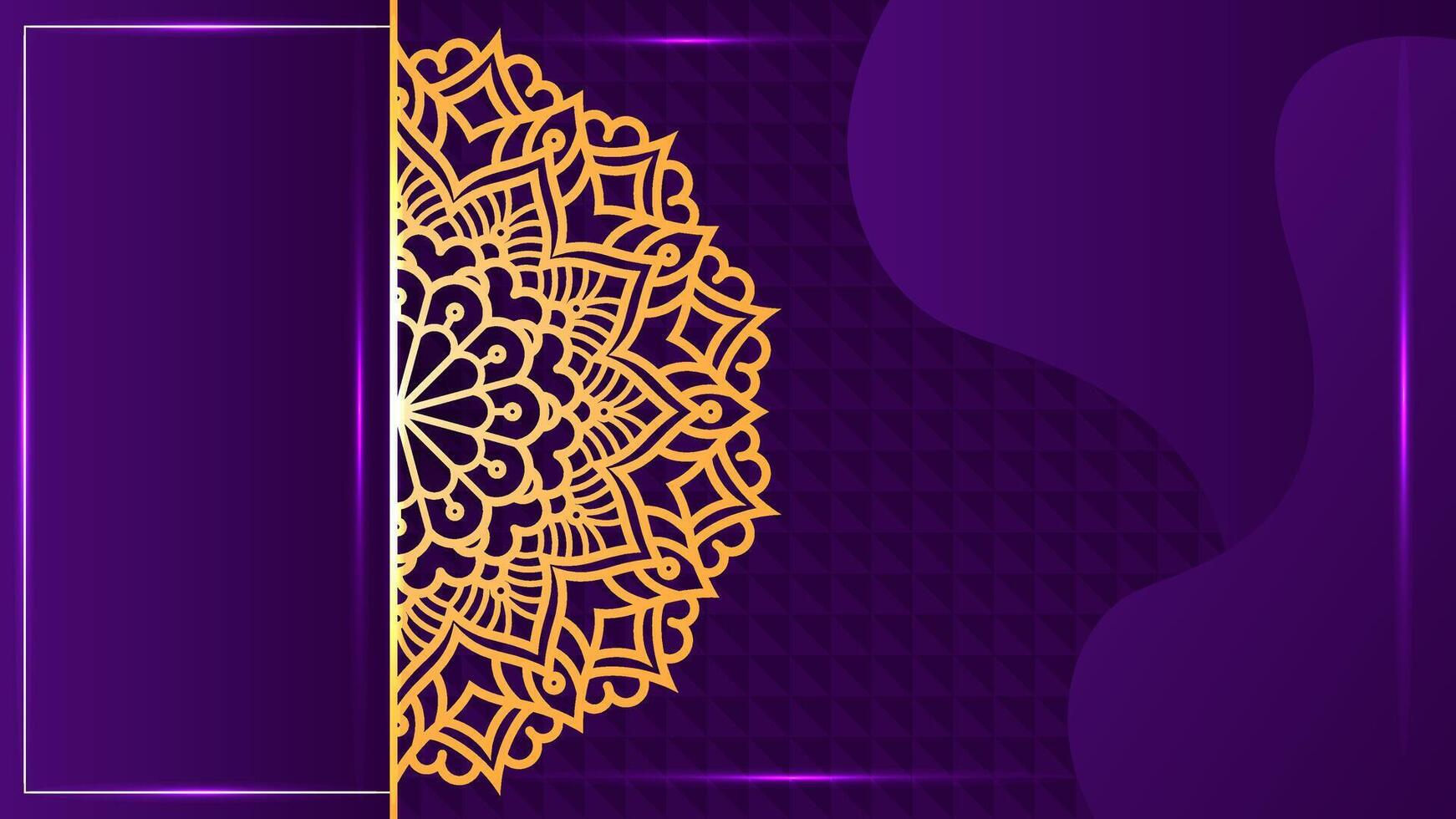 Decorative Greeting Cards with Golden Mandala Ornament on Purple Background for Special Occasions vector