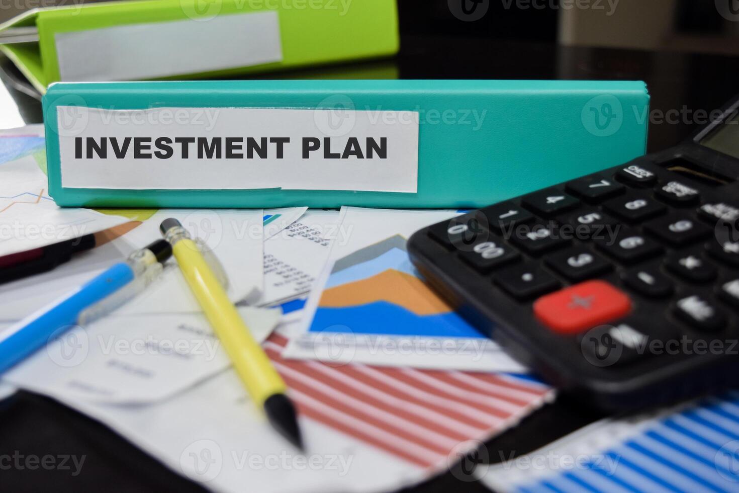 Folders with the label Investment plan. Business management concept photo