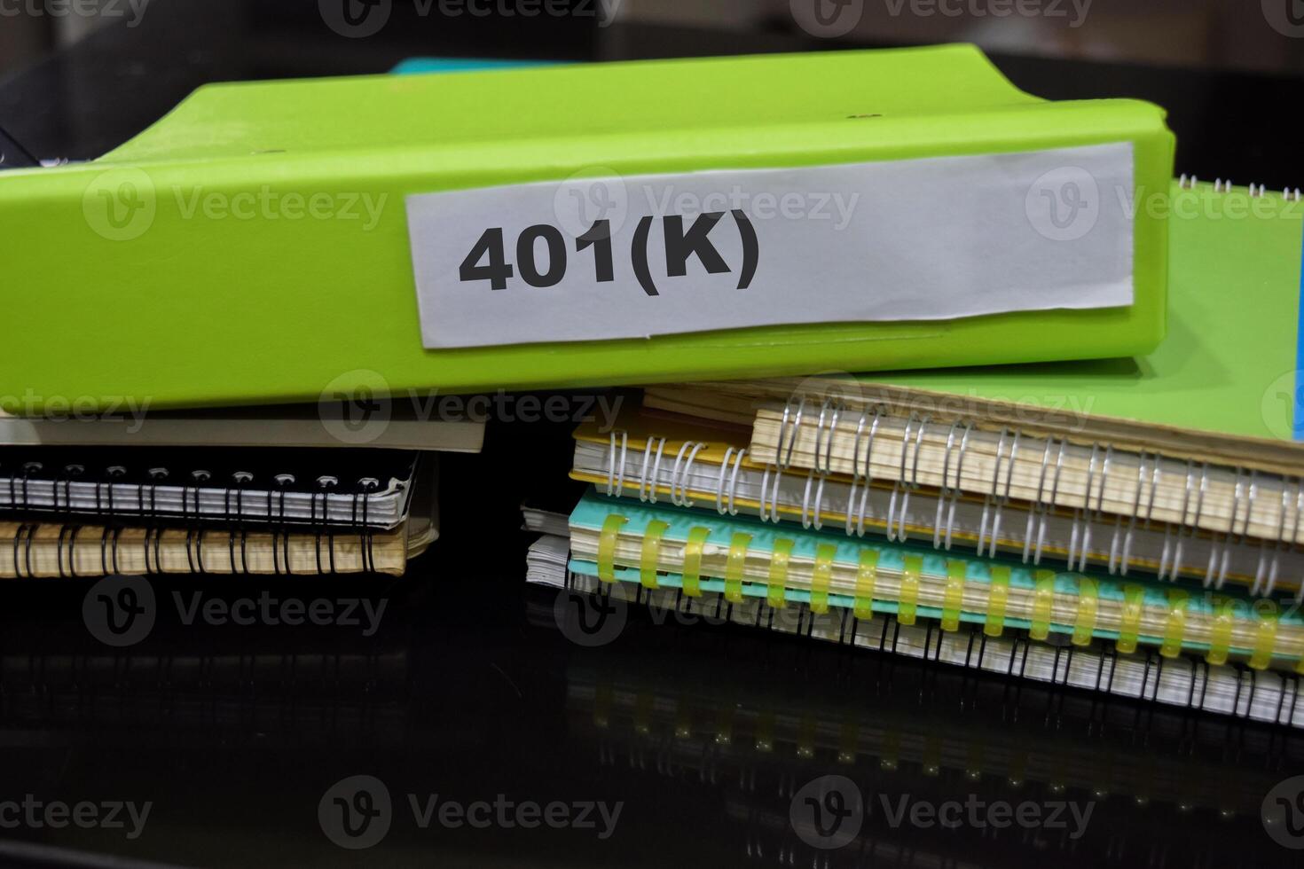 Folders with the label 401K. Business management concept photo