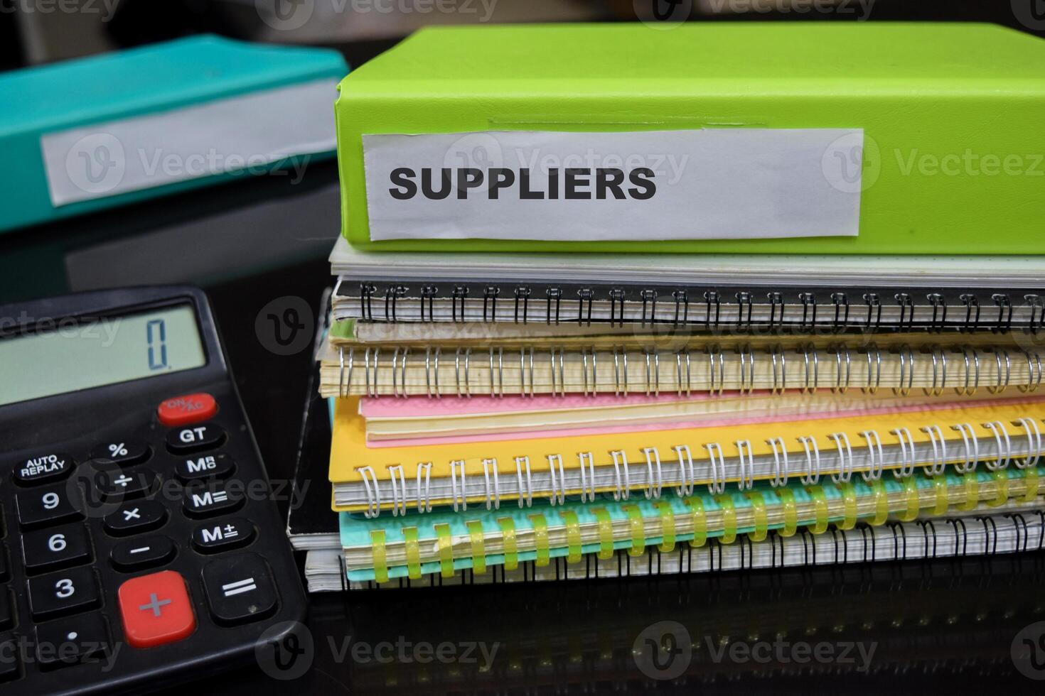 Folders with the label suppliers. Business management concept photo