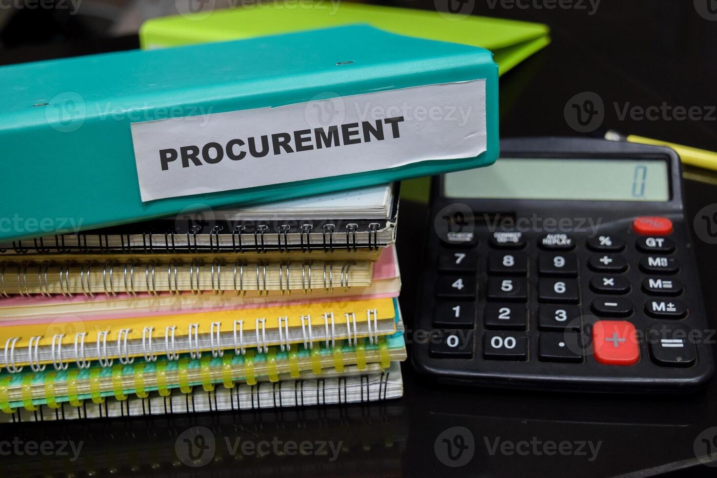Folders with the label procurement. Business management concept photo