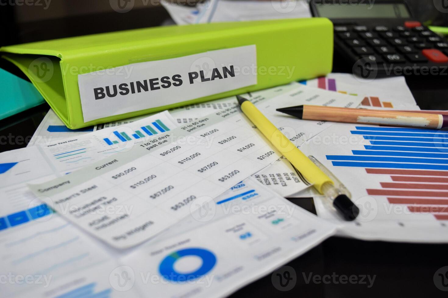 Folders with the label Business plan. Business management concept photo