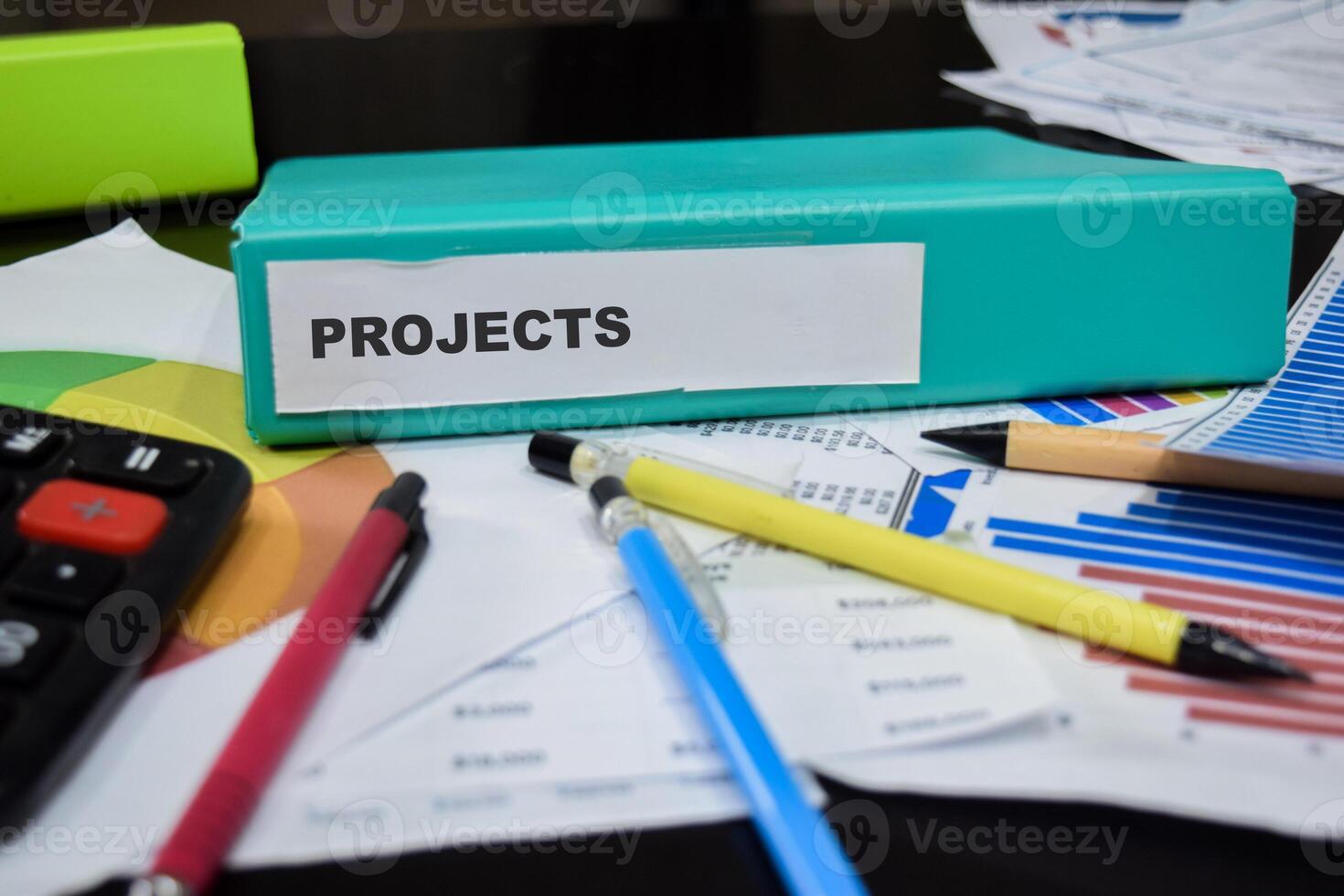 Folders with the label projects. Business management concept photo
