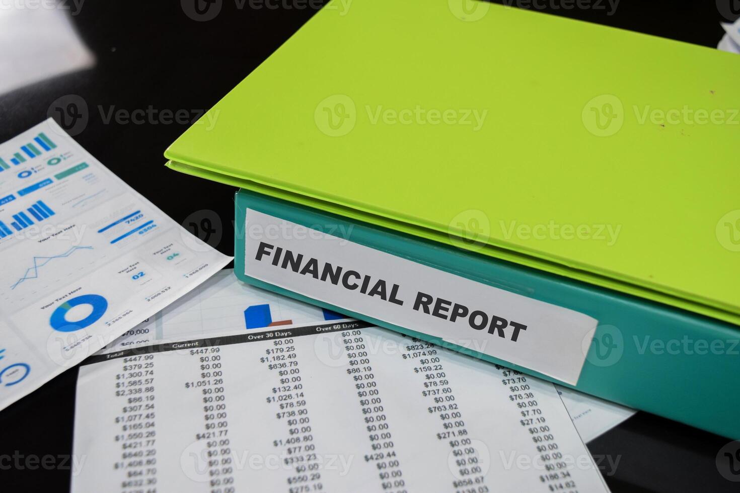 Folders with the label Financial report. Business management concept photo