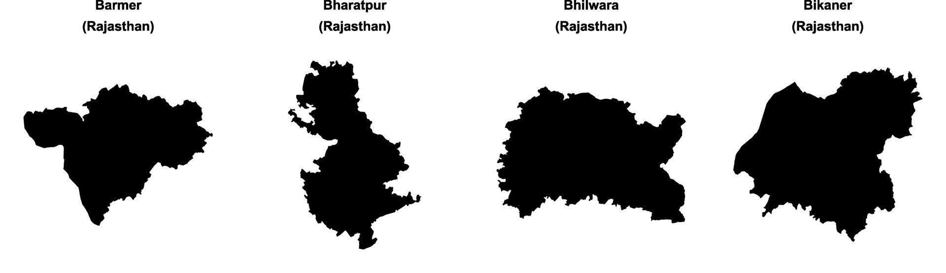 Barmer, Bharatpur, Bhilwara, Bikaner outline maps vector