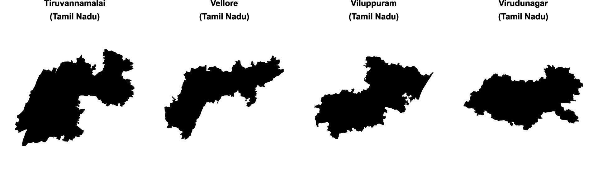 Tiruvannamalai, Vellore, Viluppuram, Virudunagar outline maps vector