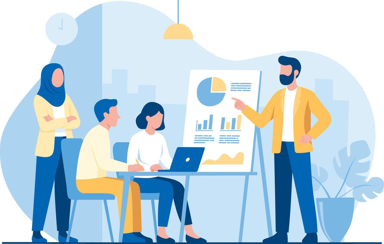 Team presenting data in a meeting vector