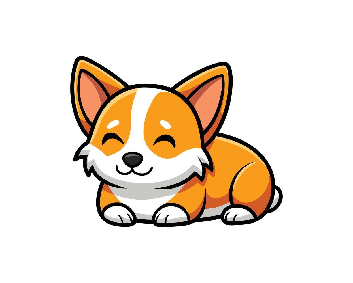 Adorable Corgi Dog Napping Mascot Logo Illustration vector