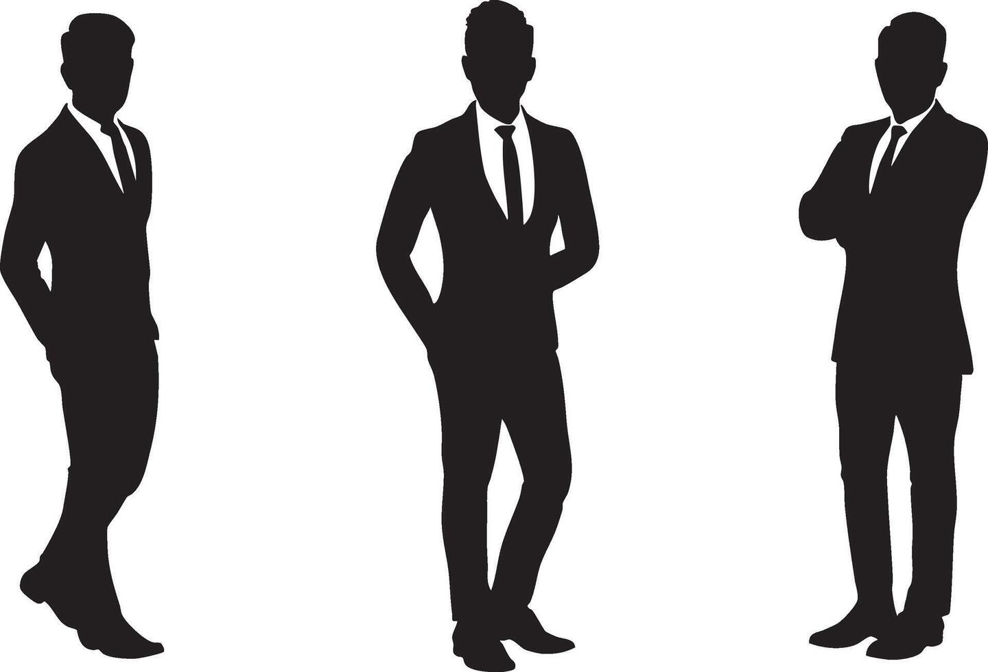 Silhouettes of three men in suits standing in front of a white background vector