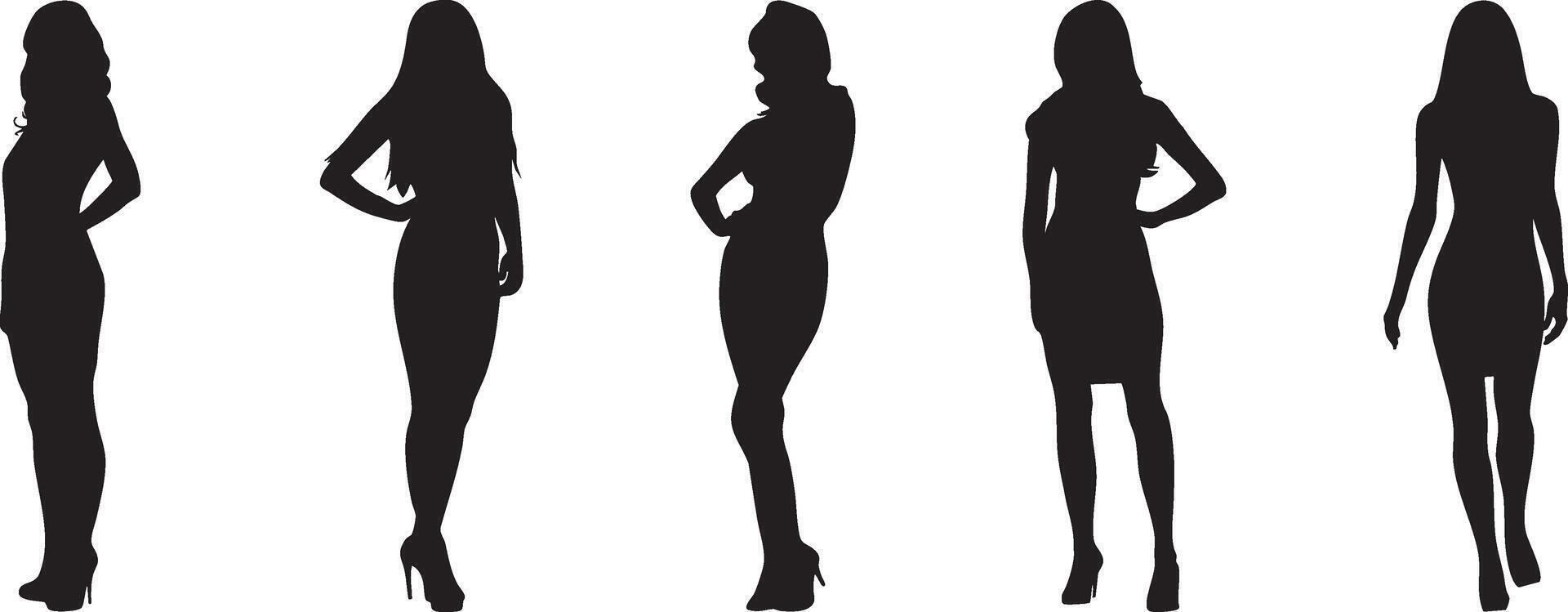 Silhouettes of women in different poses vector