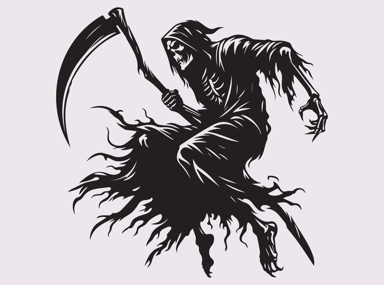 Grim Reaper Silhouette Leaping with Scythe Art Design vector