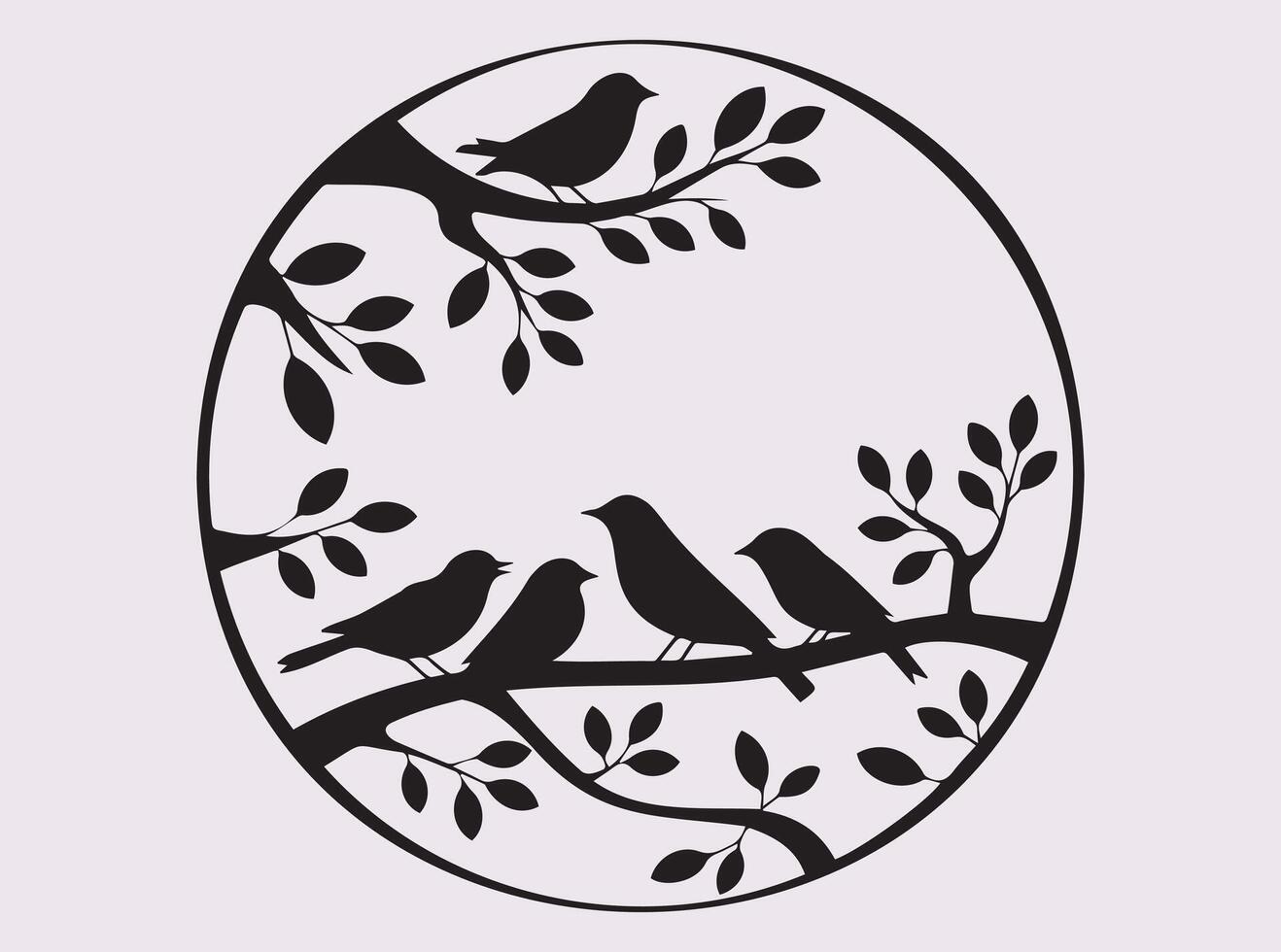 Black Bird Silhouette Circle with Branch Nature Art Design vector