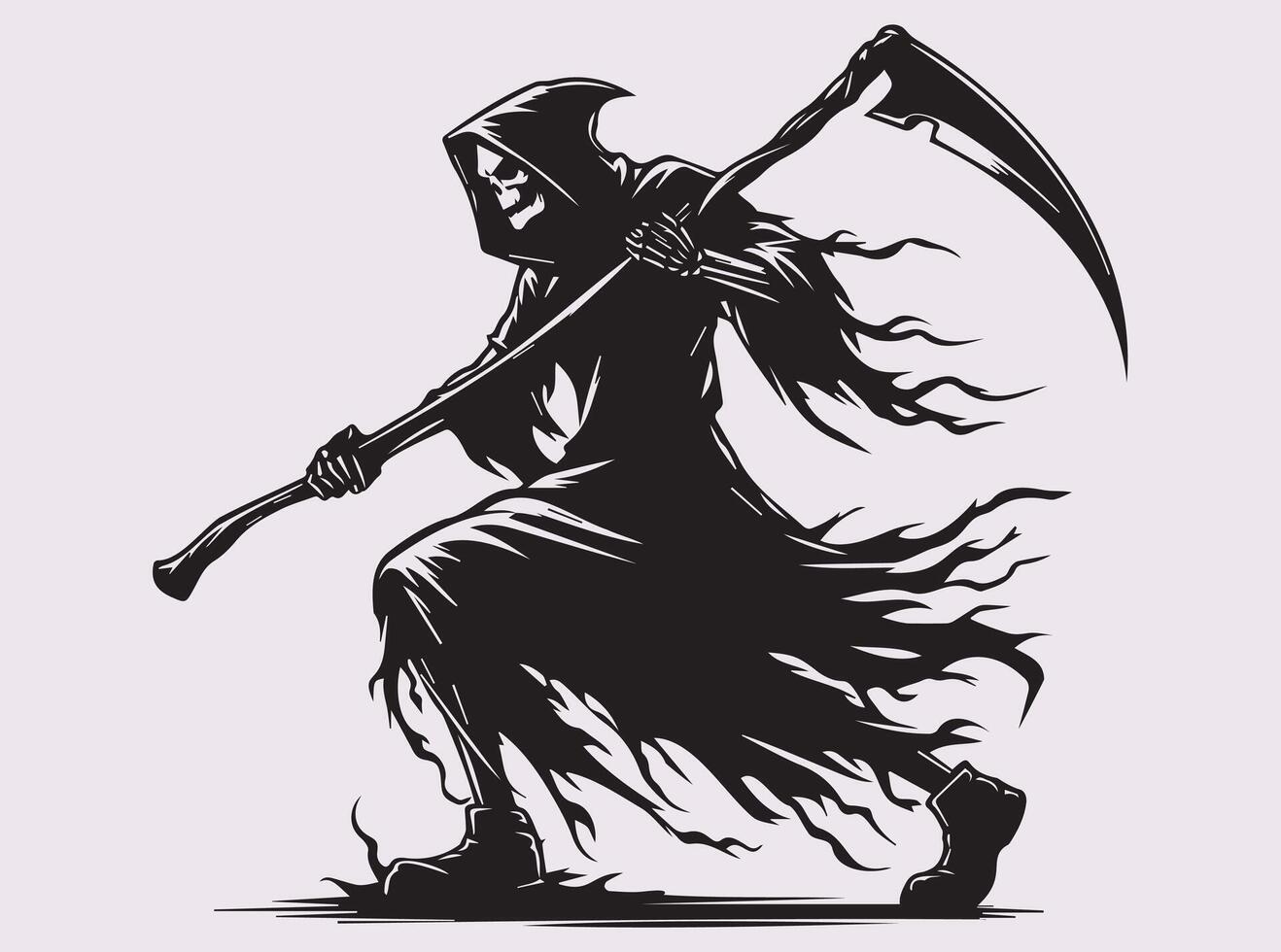 Black Grim Reaper Silhouette with Scythe for Dark Art Design vector