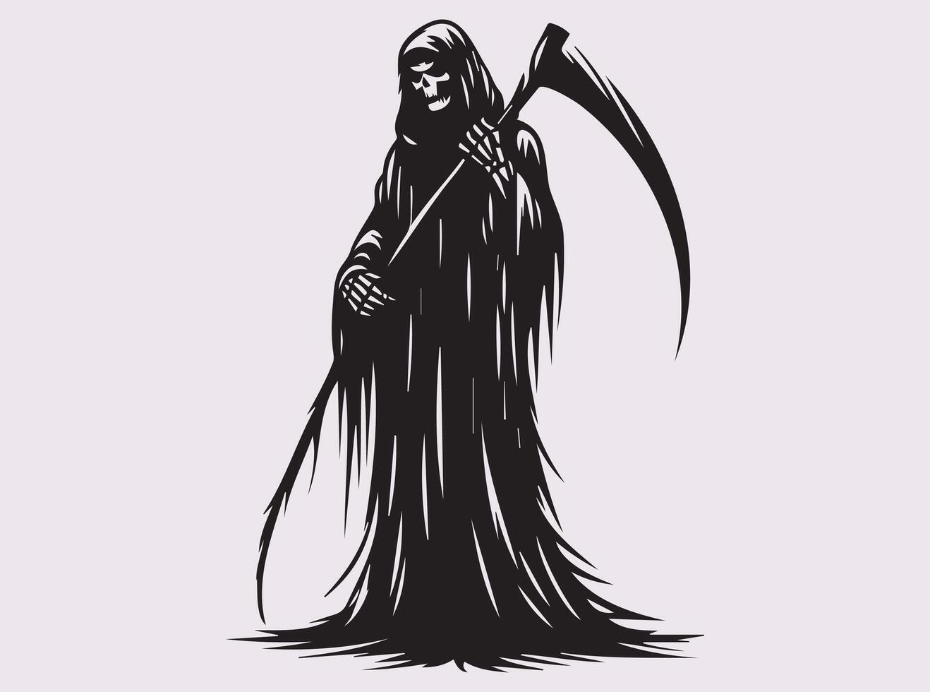 Grim Reaper Silhouette in Black Cloak Holding Scythe in Haunting Gothic Death Symbol Illustration vector