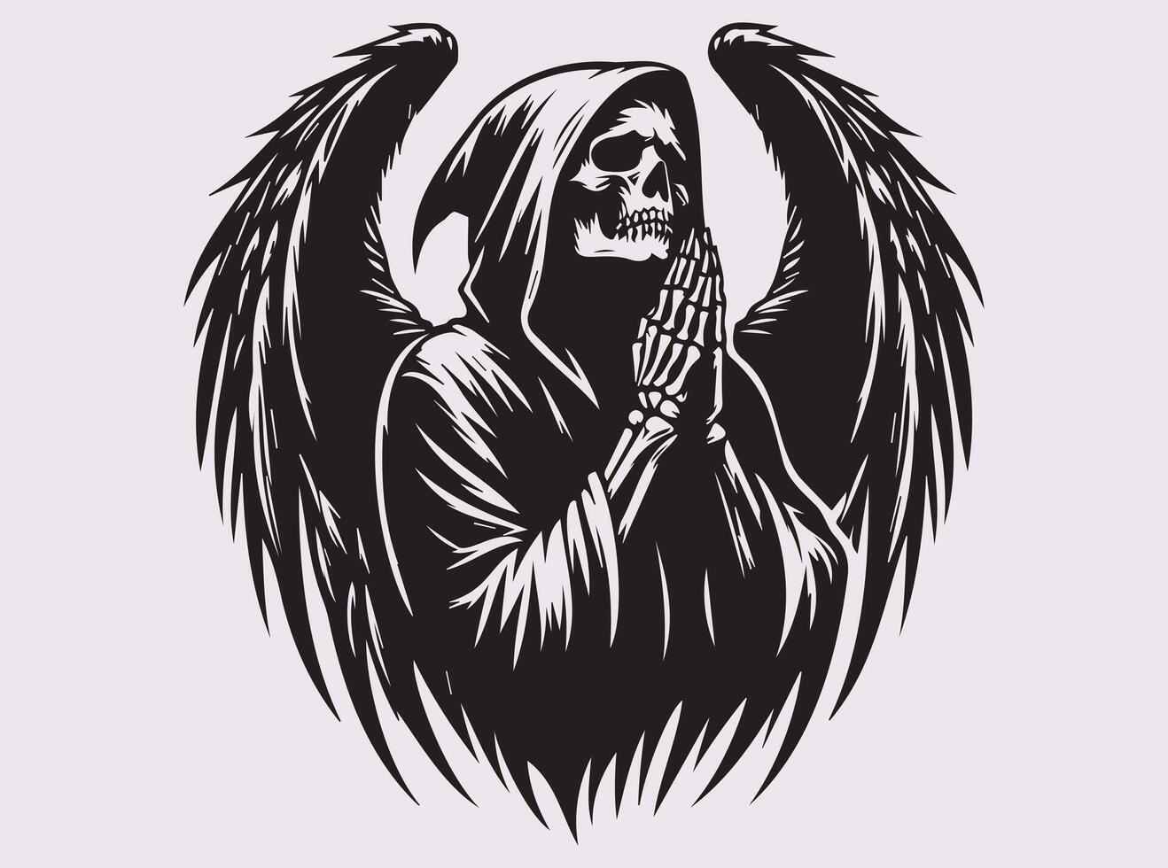 Grim Reaper with Wings and praying Silhouette for Dark Art Design vector