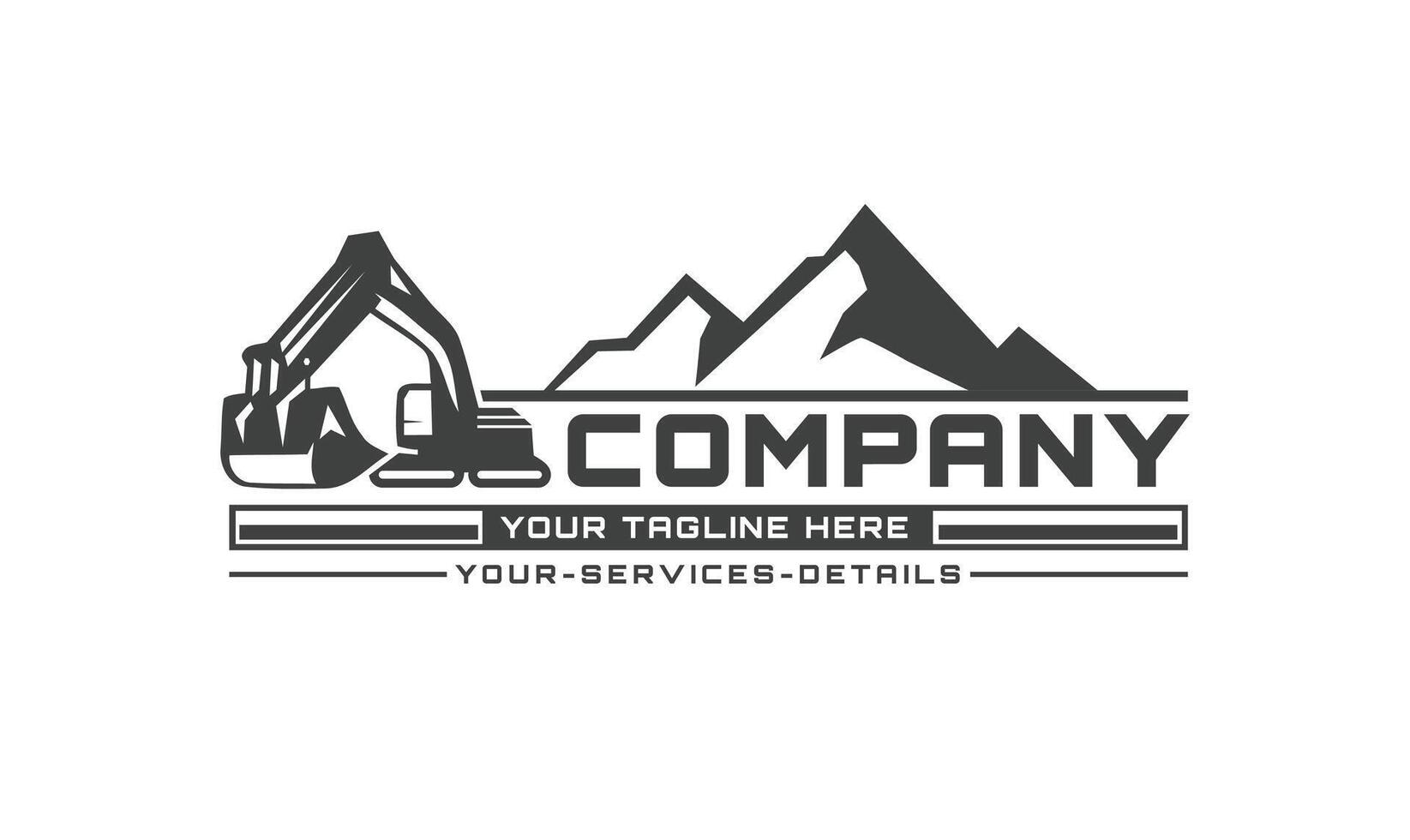 Heavy excavation logo with mountains. vector