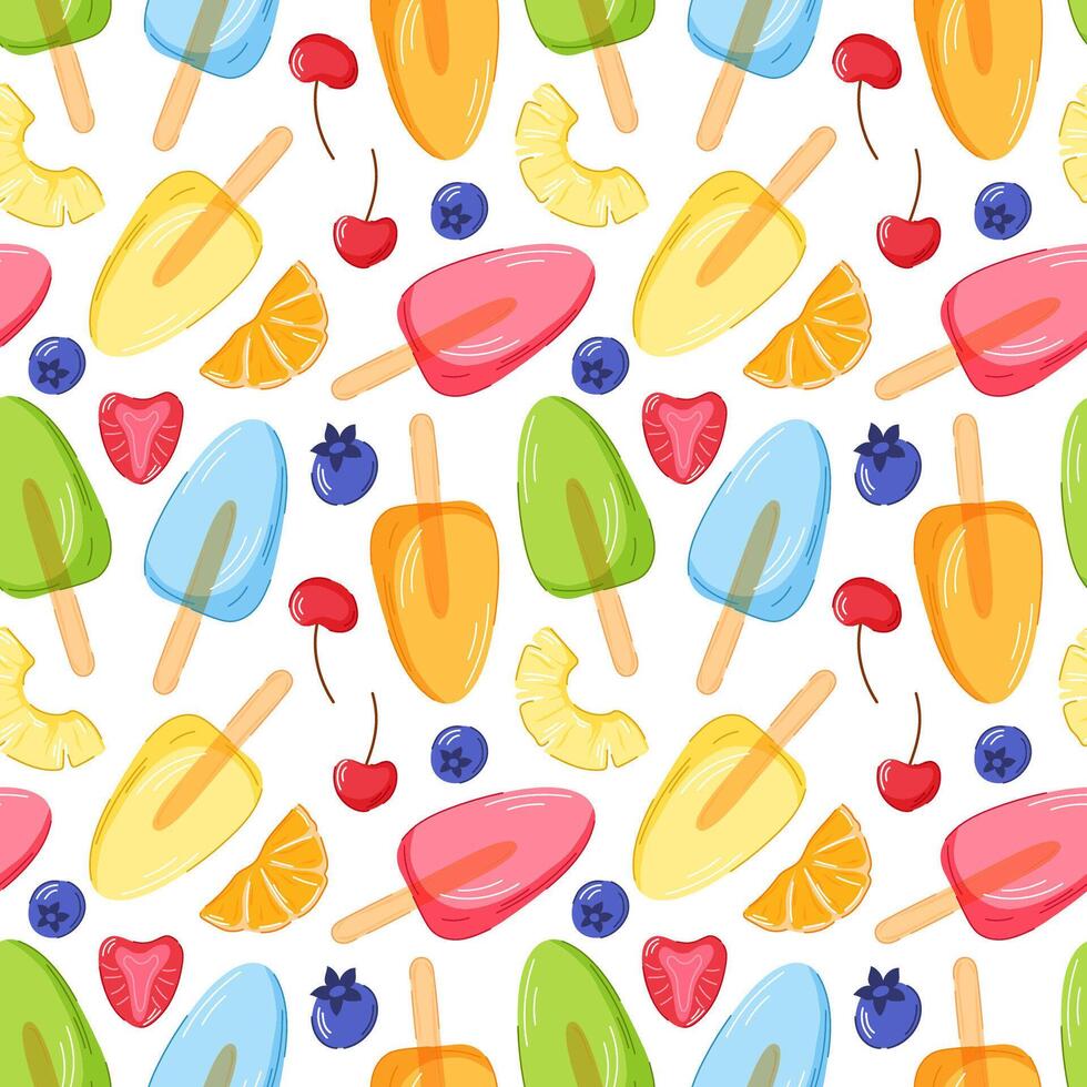 Colorful popsicle and fruit pattern vector