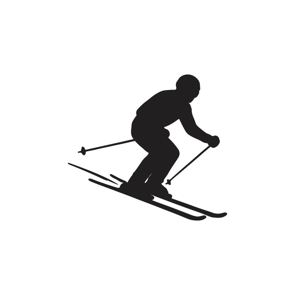 skier silhouette man skiing downhill winter sport activity snow mountain adventure concept on white background vector