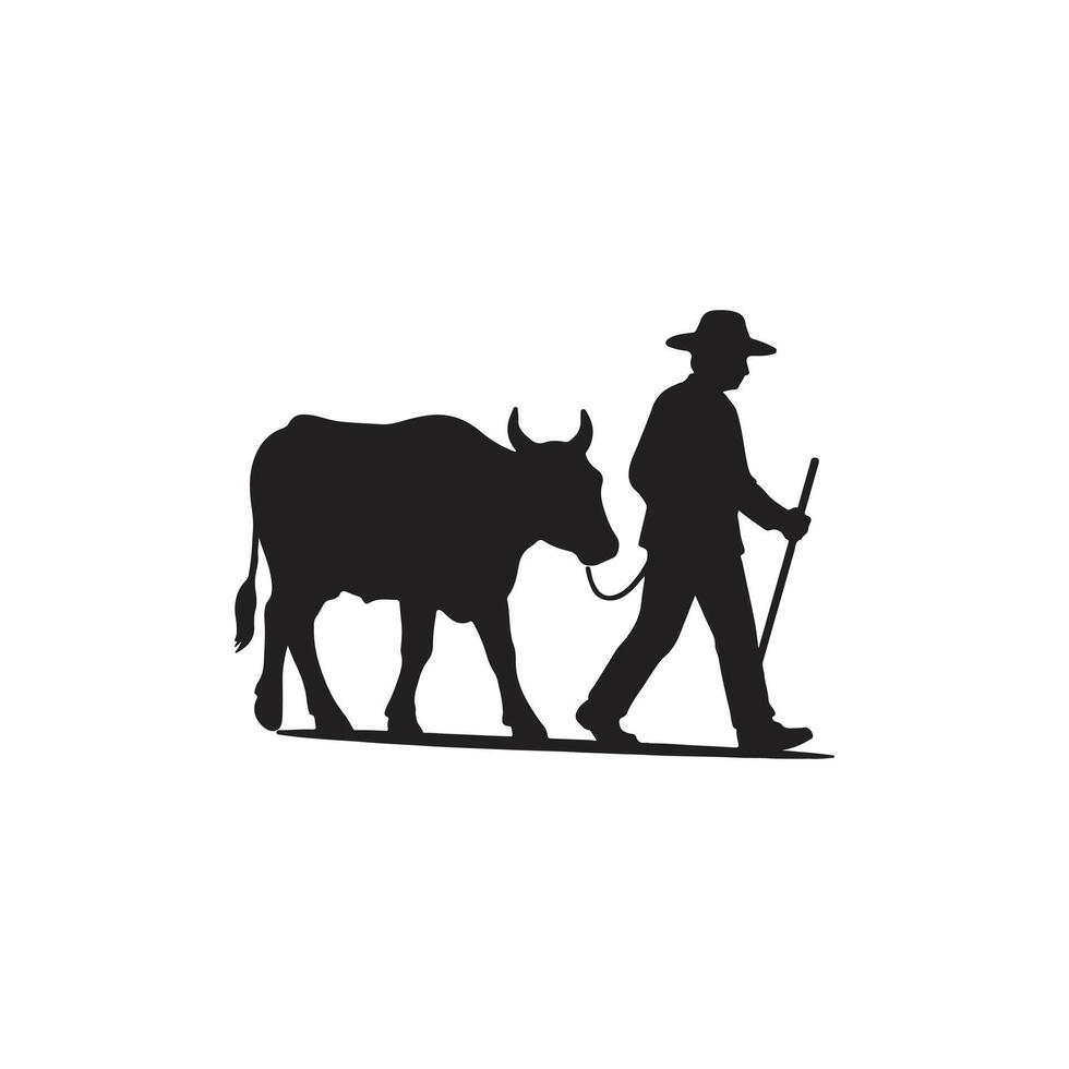 farmer leading ox silhouette rural agriculture livestock farming countryside concept isolated on white background vector