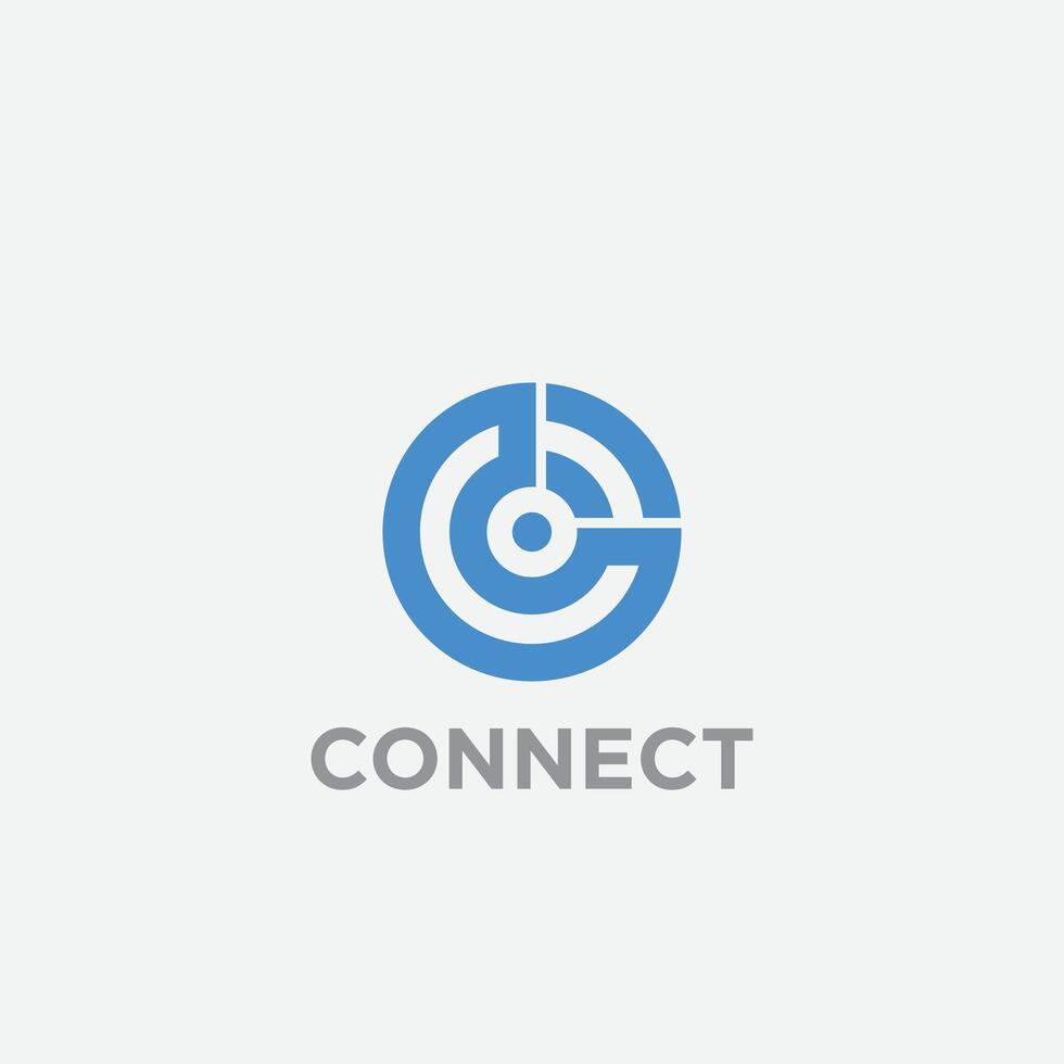 Letter C blue color creative wave connect logo. WIFI area signal logo concept. vector