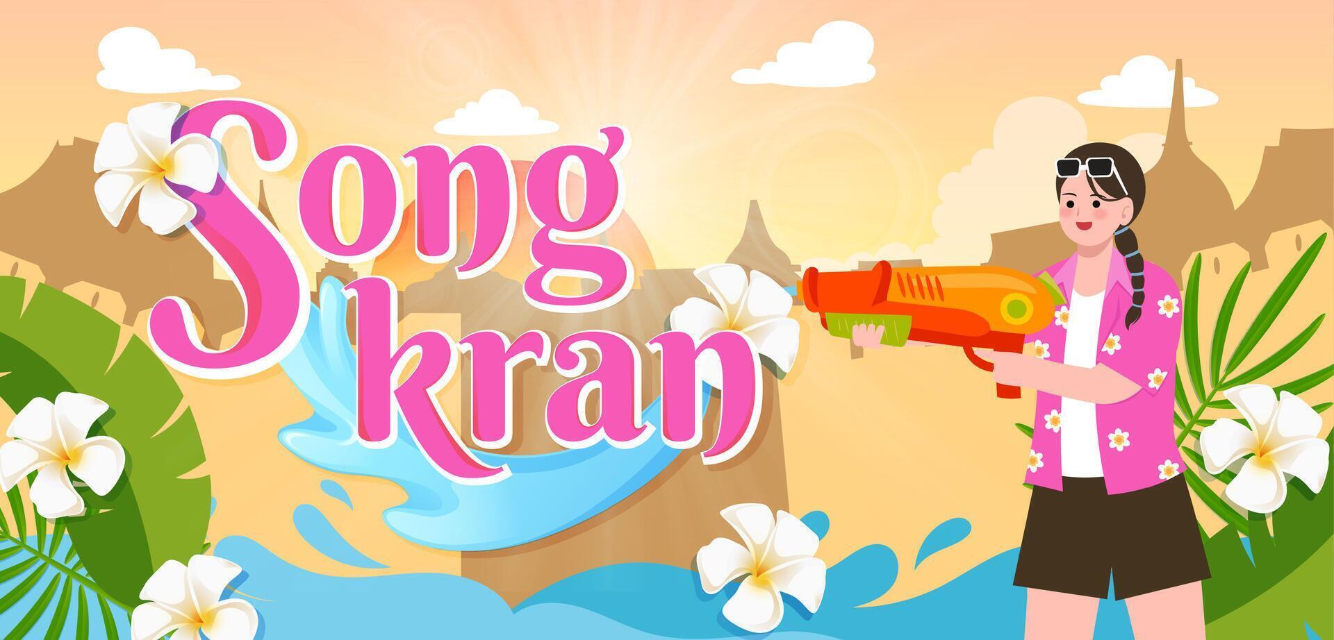 Songkran festival water fun vector