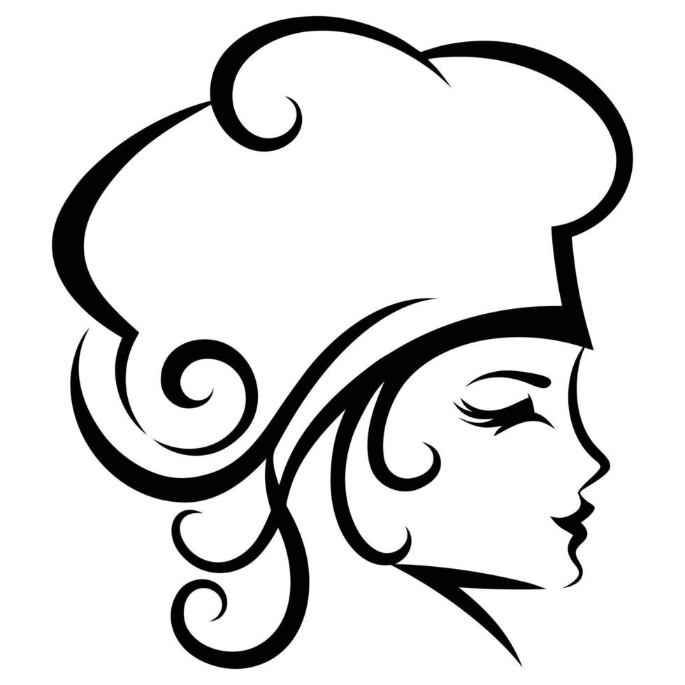 Elegant chef woman logo swirling hair sketch vector