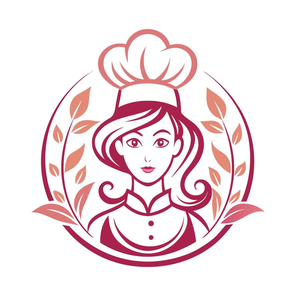 Elegant lady chef logo with decorative laurel vector