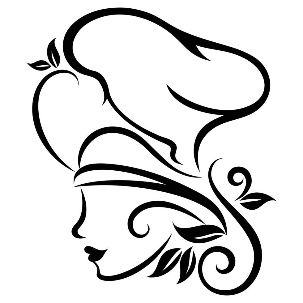 Elegant female chef logo with artistic swirls vector